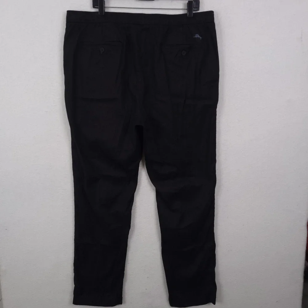 Tommy Bahama Linen Blend Pants Mens 1XLB Black Drawstring Beach Resort Trousers